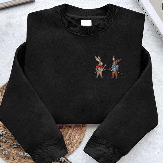 Embroidered Bunny Sweatshirt, Cute Rabbit Lovers Gift, Cottagecore Animal Sweater, Whimsical Embroidery Pullover, Cute Bunny Sweatshirt
