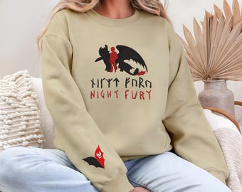 Sweat brodé Night Fury, sweat à capuche édenté, amoureux des dragons, cadeau HTTYD pour amis ou famille, chemise de film fantastique, cadeau pour fan