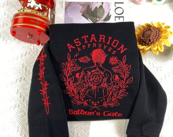 Sudadera bordada de Astarion Baldur's Gate, sudadera con capucha de Baldur's Gale 3, cuello redondo con tatuaje de Astarion, merchandising de BG3, regalo para gamer