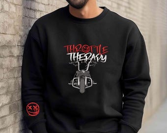 Sweat brodé motard, chemise Throttle Therapy, cadeau motard pour motards, graphique Harley Cruiser, streetwear Glizzy Graphics
