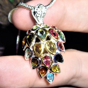 Multi Color Tourmaline, Topaz, Citrine Statement Pendant - &quot;Tail of the Phoenix&quot;