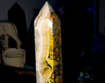 Vibrant Golden Grey Mount Papandayan Jasper Display Specimen - "Tower of Tír na nÓg"