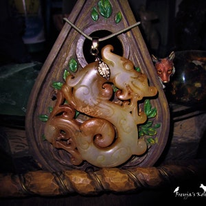 Nephrite Jade Leaf Dragon Pendant - &quot;Stone of the Jade Empire&quot;