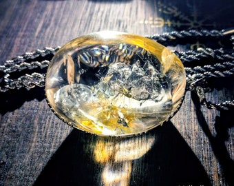 Rare A+++ High Quality Huge Ornate Enhydro Fluid Inclusion Ironoxide High Altitude Himalayan Ice Quartz Statement Pendant