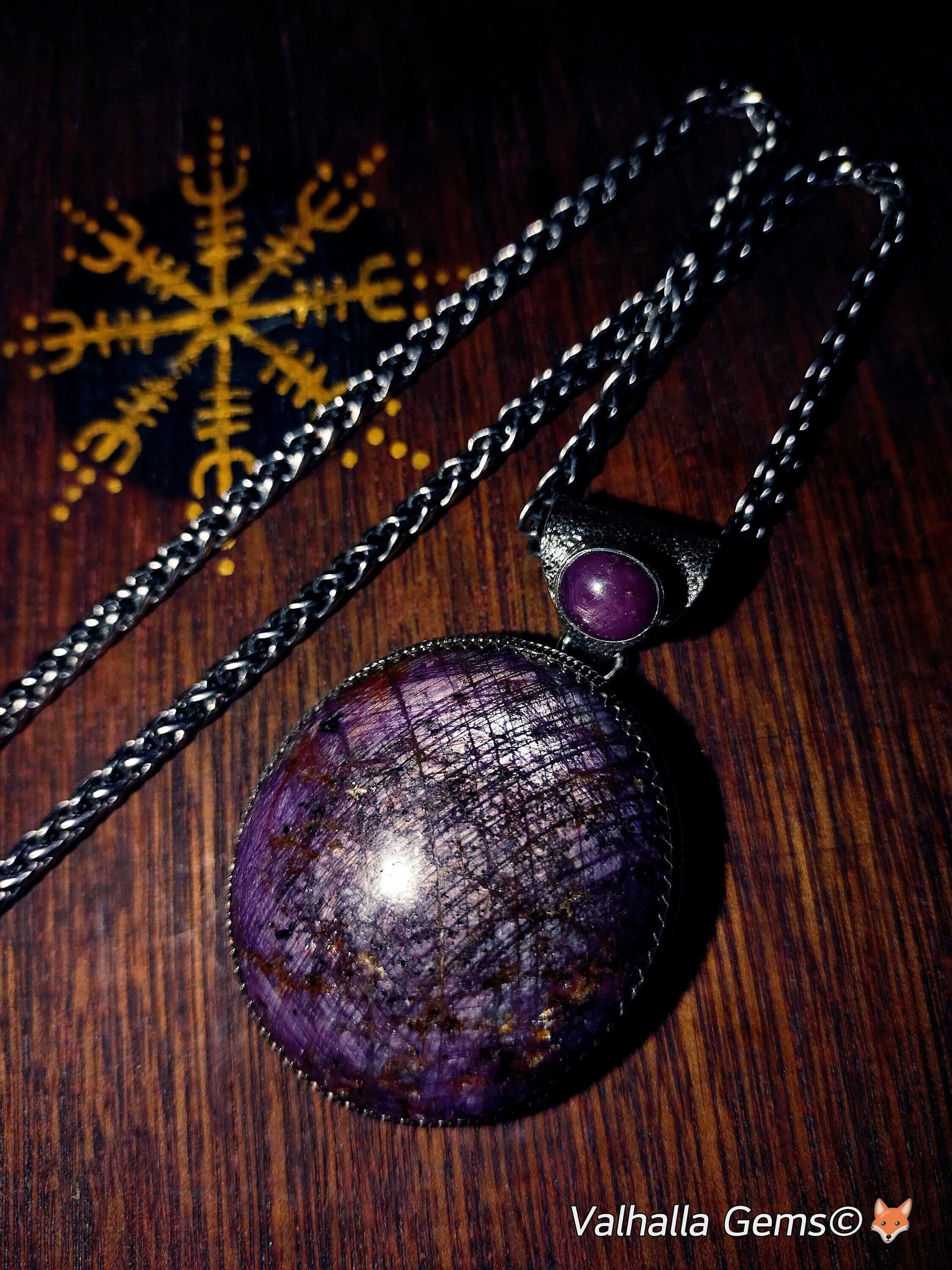 A+++ High Quality Gigantic Ornate Medieval Style Violet Star Sapphire Statement Pendant with Magenta Star Ruby Accent - "Relic of Merlin"