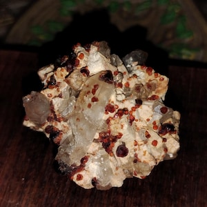 Smoky Quartz Cluster with Red Orange Garnet Growth Display Specimen - &quot;Crystal of Neathid&quot;
