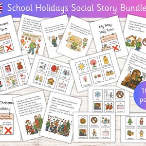 Autisme Royaume-Uni pendant les vacances scolaires 6 histoires sociales Demi-session, pas d'uniforme, changement de routine, cartes-éclair de soutien visuel SEN Kids