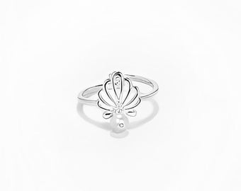 Shell Pearl Ring in Sterling Silver – Handmade Ocean Inspired Adjustable Ring, Minimal Coastal Jewelry