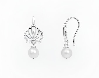 Orecchini pendenti in argento con perle e conchiglie fatti a mano – Ocean Jewelry