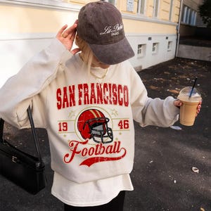 Felpa vintage con scritta &quot;San Francisco Football&quot; - Maglietta preppy con scritta &quot;San Francisco Football&quot;, regalo per tifosi di football, felpa con cappuccio, maglietta per adulti e ragazzi
