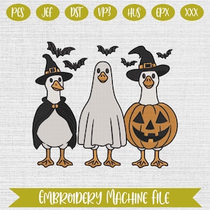 Halloween Gans Stickdatei, Hexe Geist Kürbis Ente Stickdatei, Stickmuster, Halloween Pullover, Halloween Pullover