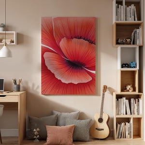Red Poppy Flower Canvas Wall Art Framed, Modern Botanical Close Up Print, Elegant Living Room Bedroom Decor, Floral Nature Wall Artwork