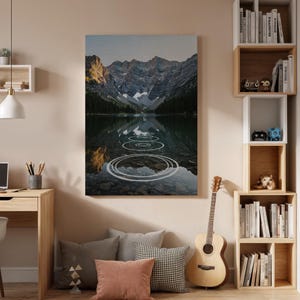 Mountain Lake Canvas Wall Art, Scenic Nature Landscape Print, Framed Reflection Artwork, Tranquil Water Ripple Wall Decor for Living Room