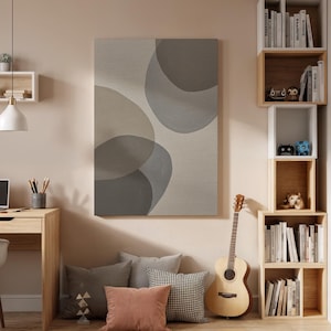 Minimalist Canvas Wall Art Framed, Neutral Abstract Geometric Print, Beige Grey Modern Decor for Living Room, Bedroom, Office or Entryway