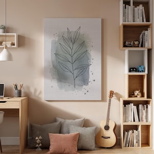 Impressão em tela de arte com linhas de folhas, ilustração minimalista emoldurada em estilo botânico e aquarela, arte de planta calmante para decoração moderna