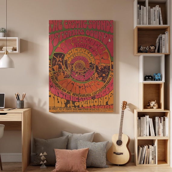 Psychedelic Music Poster Canvas Wall Art, 60s Trippy Festival