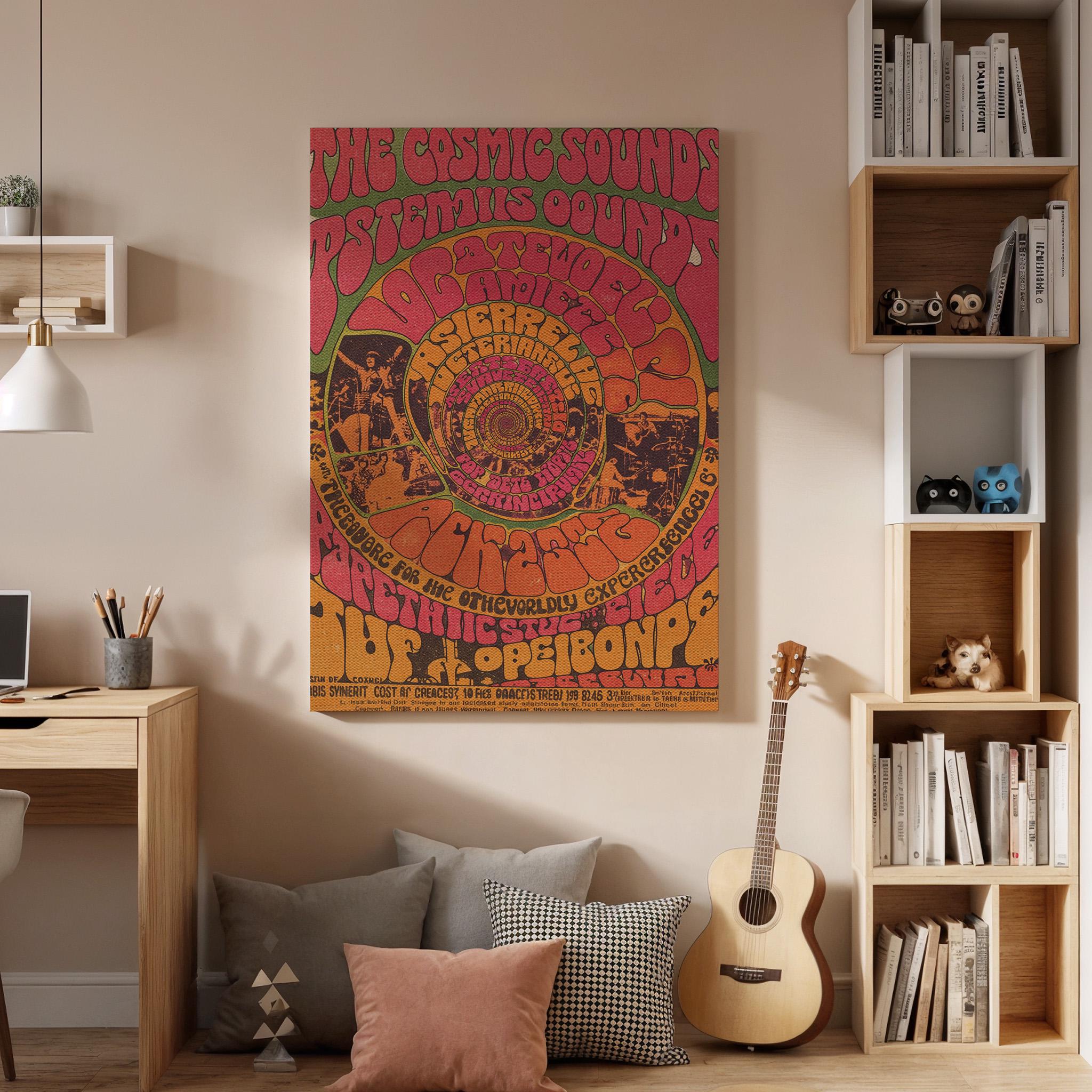 Psychedelic Music Poster Canvas Wall Art, 60s Trippy Festival