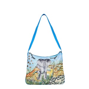 Sishka Women’s Hand Painted Leather Hobo Bags with Animal Prints – Stylish Ladies Shoulder Purse, Artistic Leather Bags