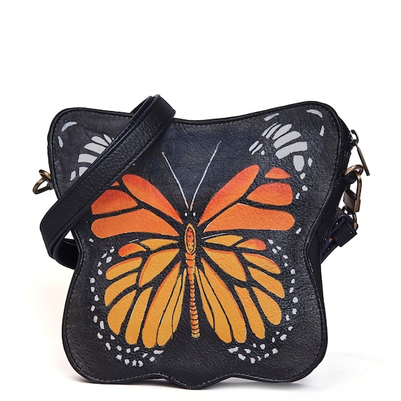 Hand-painted Leather Butterfly Crossbody Bag: Elegant Shoulder