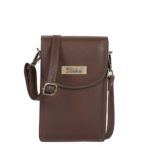 Crossbody Cell Phone Wallet in Stylish Brown by Sishka –  Leather Purse, Convenient Shoulder Bag, Practical Travel Sling, Compact Wallet for
