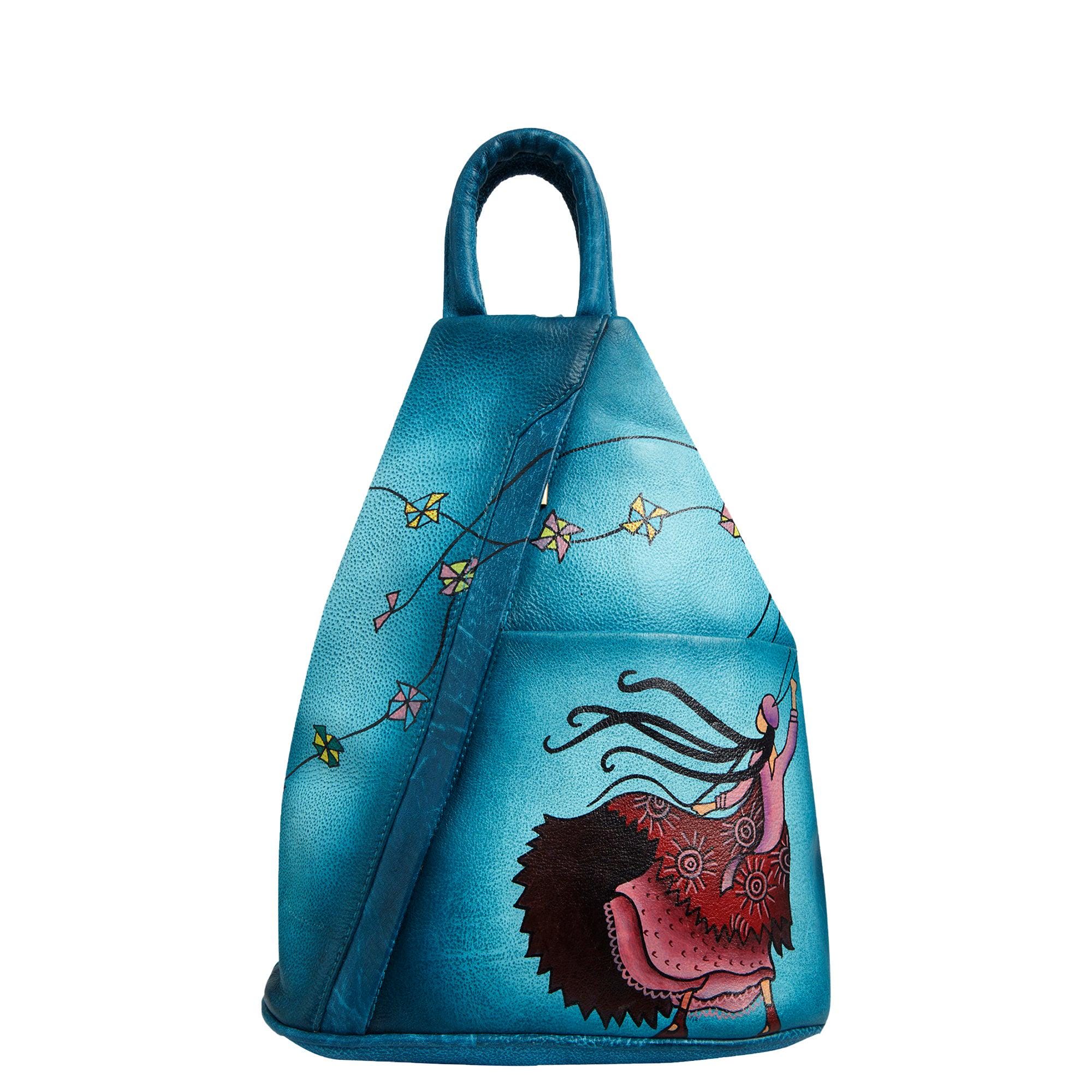 Hand TOOLED LEATHER CONVERTIBLE BACKPACK Shoulder Bag‎ Purse Turquoiseish The Sedona Tooled Leather Backpack main image 2