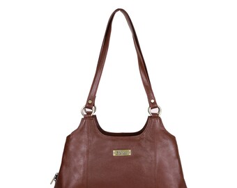 Brown Leather Shoulder Bag: Elegant Designer Satchel Handbag