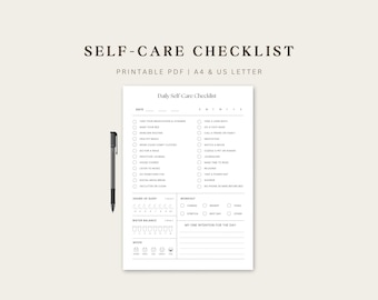 Daily Self-Care Checklist PDF Printable Template, Self-care Planner, A4/Letter, Instant Download