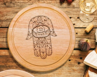 Hamsa Hand Wooden Cheese Board & Knife Set | Apple and Honey Tray | Perfect for Hanukkah Gift, Family Dinners, Newlyweds, Housewarming Gift