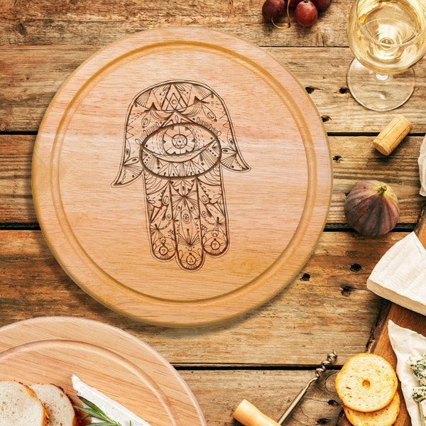 Hamsa Hand Wooden Cheese Board & Knife Set | Apple and Honey Tray | Perfect for Hanukkah Gift, Family Dinners, Newlyweds, Housewarming Gift