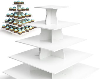 5 Tier Square Cupcake Tower Stand | Reusable and Adjustable | Perfect for Weddings Cupcake Stand | Holds 80-100 Cupcakes | Birthday Cupcakes