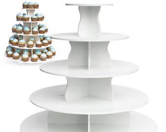 The Best 5 Tier Round Cupcake Stand | White Dessert Display | Reusable and Adjustable | Holds 70-90 Cupcakes | Weddings, Birthdays, Holidays