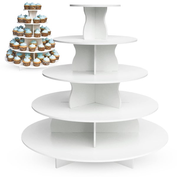 The Best 5 Tier Round Cupcake Stand | White Dessert Display | Reusable and Adjustable | Holds 70-90 Cupcakes | Weddings, Birthdays, Holidays
