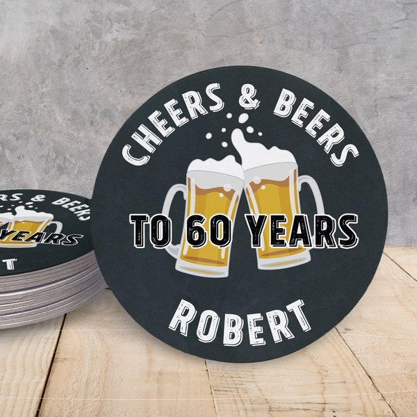 Personalized Birthday Or Anniversary Drink Coasters | Cheers And Beers To Years | Party Decor | Fun Party Favor | Birthday Gift | Bar Gift