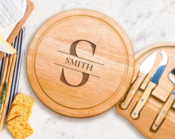 Personalized Wooden Cheese Board & Knife Set | Name Initial | Perfect Gift for Christmas, Wedding, Birthday, Anniversary, Housewarming