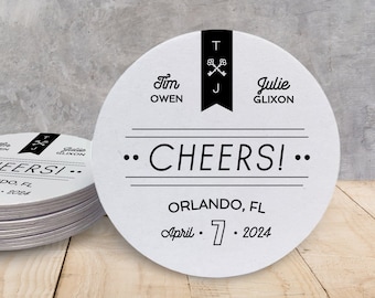 Personalized Wedding Engagement Coasters | CHEERS! Save The Date | Wedding Announcement | Wedding Decor | Wedding Reminder | Custom Coaster