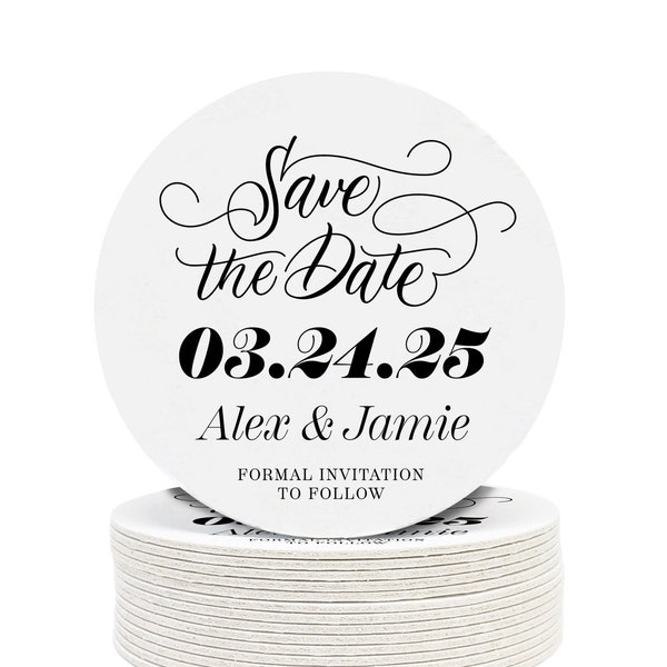 Personalized Wedding Announcement Coasters | Save the Date | Casual Wedding Invite | Wedding Reminder | Heavyweight Round Paper Coasters