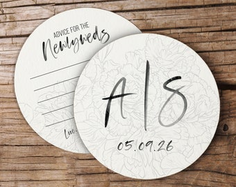 Personalized Wedding Coasters | Optional Backside Advice for the Newlyweds | Floral Coasters | Custom Wedding Decor | Wedding Favors in Bulk