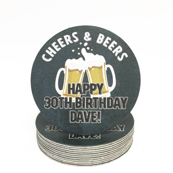 Heavyweight Personalized Cheers and Beers Paper Coasters - Anniversary or Birthday Party