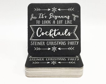 Heavyweight Personalized It's Beginning to Look a Lot Like Cocktails Christmas Holiday Paper Coasters