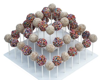 3 Tier Square White Cake Pop Stand-Reusable and Adjustable - Holds up to 52 sticks - Perfect for Weddings, Birthdays, Holidays or any Event