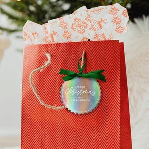 Custom Rainbow Merry Christmas Gift Tag | Personalized Hang Tag | Holiday Tag with Name | Elegant Christmas Gift Decor | Christmas Gifting