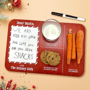 Custom Red Dear Santa Cookie Tray | Dry Erase Board | Santa Cookie Tray | Personalized Milk and Cookie Tray | Christmas Cookie Tray