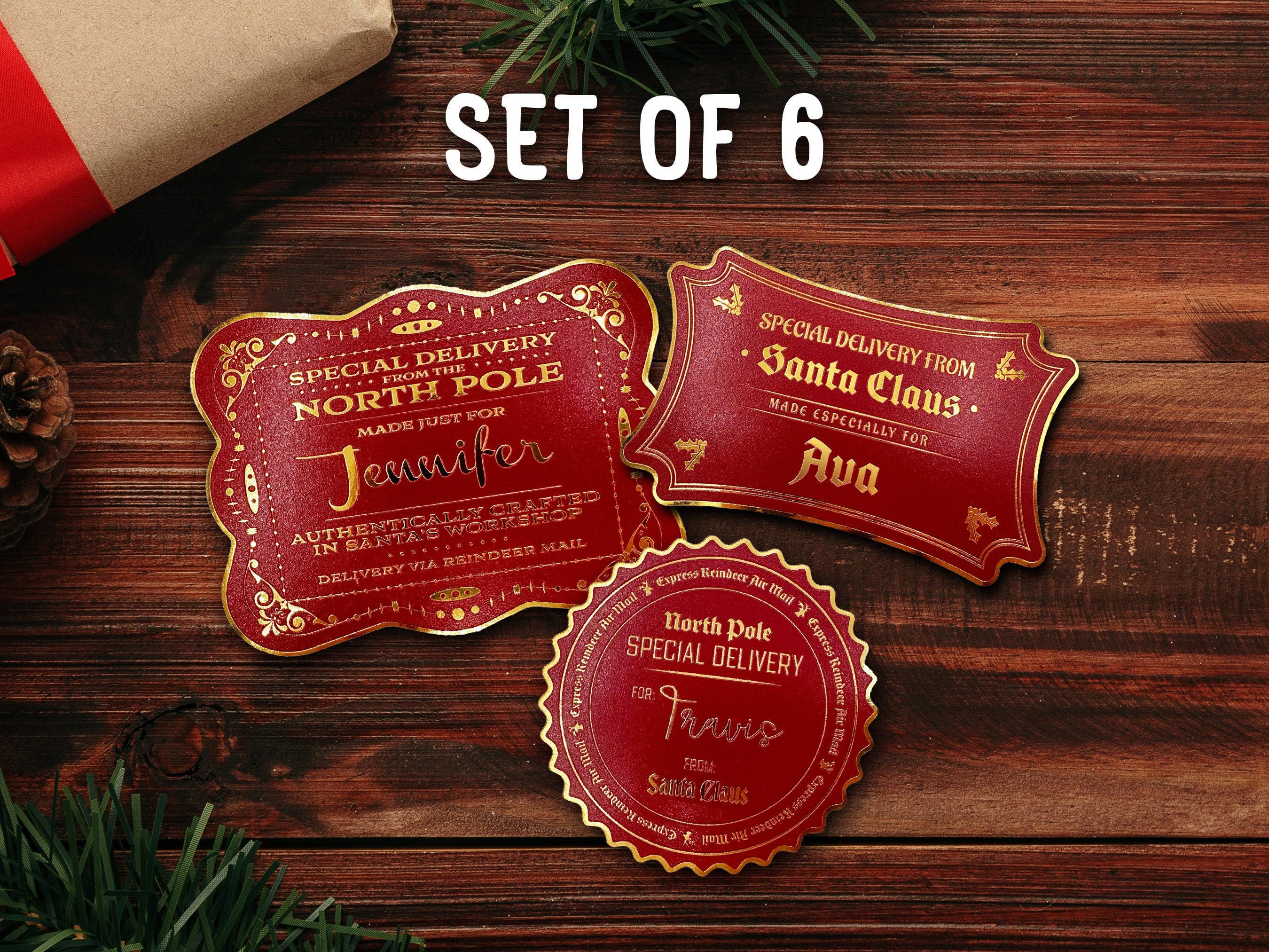 Gold Foil Santa Gift Tags | Set of 6 | Personalized Vintage Gift Tags | Kids Christmas Labels | Christmas Tag Decoration | Christmas Eve