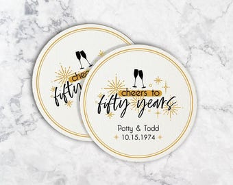 Personalized 50th Anniversary Coasters | Gold Anniversary Gift | 4" Round Paper