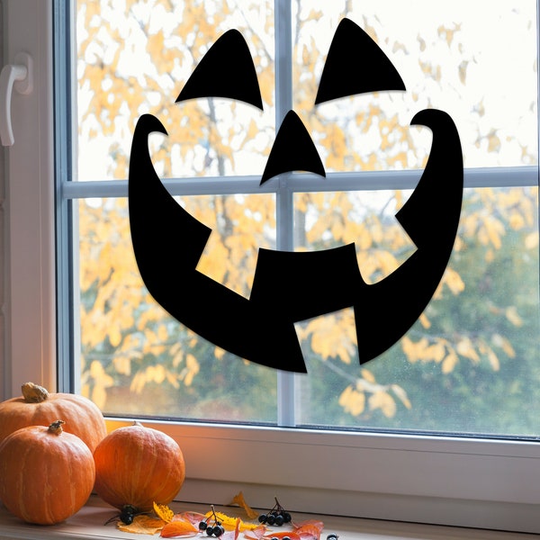 Smiley Halloween Pumpkin Face Window Sticker Kit | Vinyl Decal | Halloween Decoration | Business Storefront Decor | Trick or Treat Sign