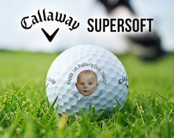First Father&#39;s Day Baby Photo Custom Golf Balls | Personalized New Dad Golf Gift from Baby | Callaway Supersoft | Custom Text & Image