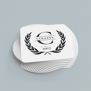 Last Name & Established Date Monogram Coasters | Personalized Drink Coasters | Housewarming Gift | Home Decor | Heavyweight Paper Coasters