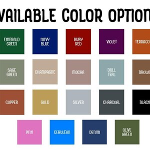 Available Color Options: Emerald Green, Navy Blue, Ruby Red, Violet, Terracotta, Sage Green, Champagne, Mocha, Dull Teal, Brown, Copper, Gold, Silver, Charcoal, Black, Pink, Cerulean, Denim, Olive Green