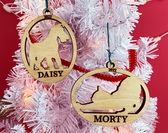 Personalized Christmas Pet Ornament | Dog or Cat Silhouette Design | Custom Name & Year | Perfect Gift for Pet Lover | Laser Cut Wood