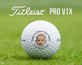 Personalized First Father&#39;s Day Baby Photo Golf Balls | Titleist Pro V1x | Golf Gift for New Dad from Baby | Custom Name, Color, & Image